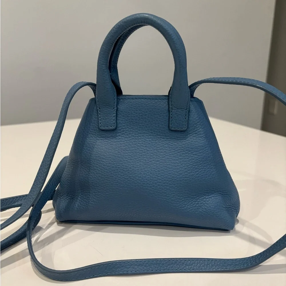 Akris Ai Mini Blue Pebbled Leather Top Handle Crossbody Bag Swiss Luxury - Picture 6 of 11